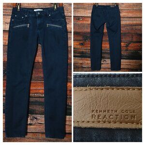 Kenneth Cole Reaction Jeans Size 4 Moto Skinny Ankle Low Rise Dark Wash Denim